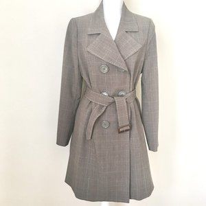 Vertigo Paris Double Breasted Glen Plaid Trench Coat Large